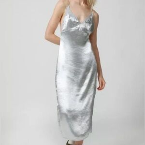Urban Outfitters Chloe Silver Satin Slip
Dress/NWT/M